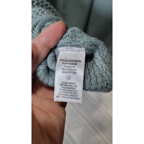 Cyrus Textured Knit Keyhole Back Sweater Women’s Medium Beryl Blue Soft Cotton - Picture 6 of 6